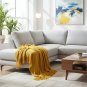 Anycozy Yellow Knitted Waffle Throw Blanket Tassel 130x230cm