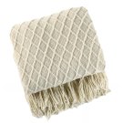 Anycozy Faux Cashmere Sofa Throw Blanket 130x230cm – Beige Plaid with Tassels