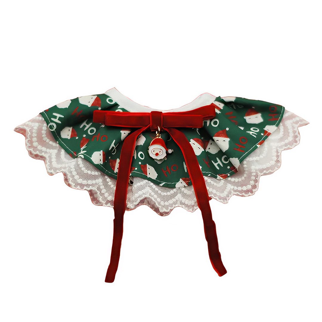 ANYWAGS Pet Collar Green Santa Hat Christmas Lace Silk Ribbon Scarf Dog Cats Holiday Accessories