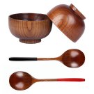 Anygleam Brown 4pcs Wooden Bowl Spoon Set Kitchen Tableware Anygleam Brown 4pcs Wooden Bowl Spoon Set Kitchen Tableware
