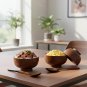 Anygleam Brown 4pcs Wooden Bowl Spoon Set Kitchen Tableware