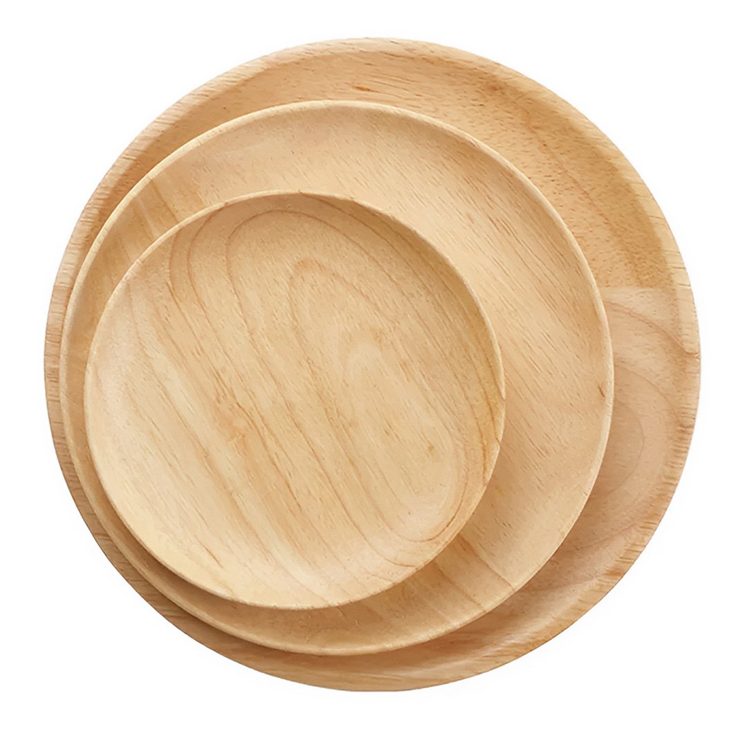 Anygleam Natural Wood 3pcs Round Wooded Plates Food Kitchen Tableware