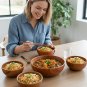 Anygleam Brown 3pcs Wooden Bowl Set Food Kitchen Tableware