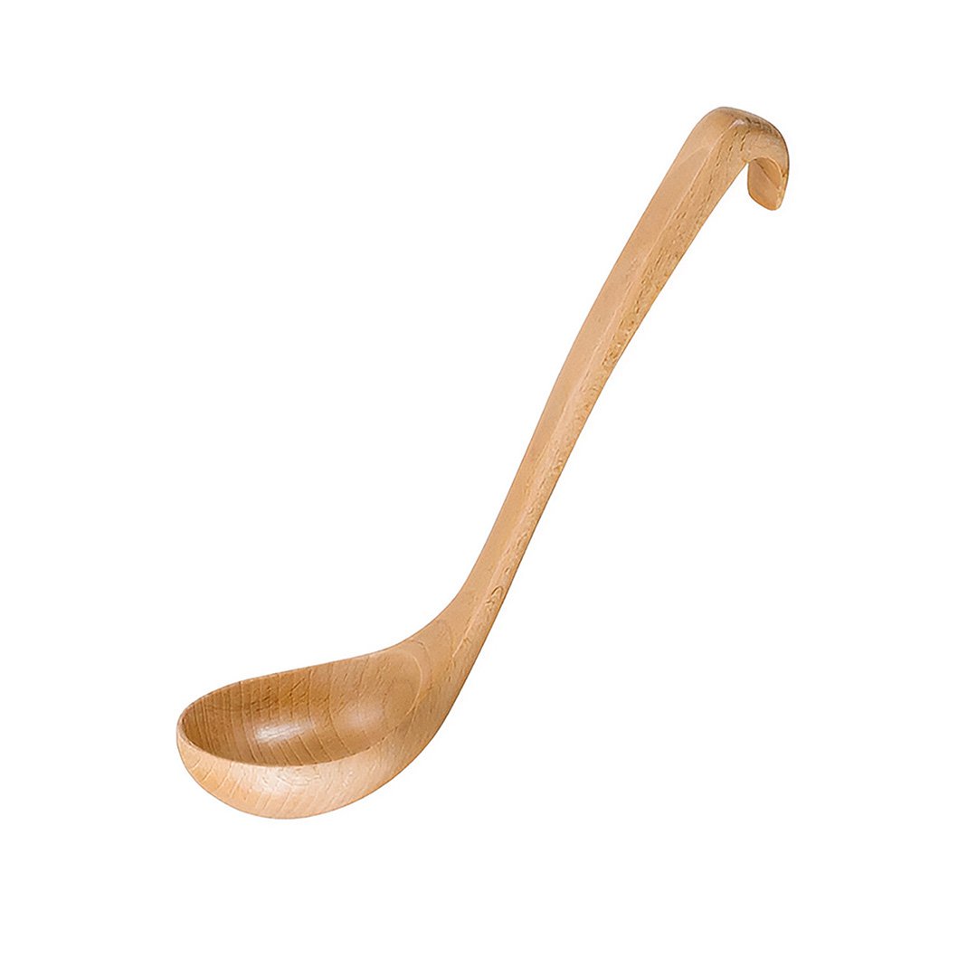 Anygleam Natural Beech Wood 2pcs Wooden Spoon Soup Kitchen Tableware