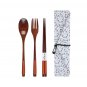 Anygleam 3pcs Orange White Pouch Set &acirc;�� Wooden Cutlery Travel Kit