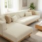 Anyseat Beige Rabbit Plush Quilted Sofa Cover, Super Soft Anti-Slip L-Shaped