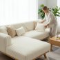 Anyseat Beige Rabbit Plush Quilted Sofa Cover, Super Soft Anti-Slip L-Shaped