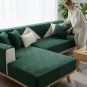 Anyseat Dark Green Rabbit Plush Quilted Sofa Cover, Super Soft Anti-Slip L-Shaped