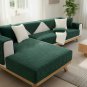 Anyseat Dark Green Rabbit Plush Quilted Sofa Cover, Super Soft Anti-Slip L-Shaped