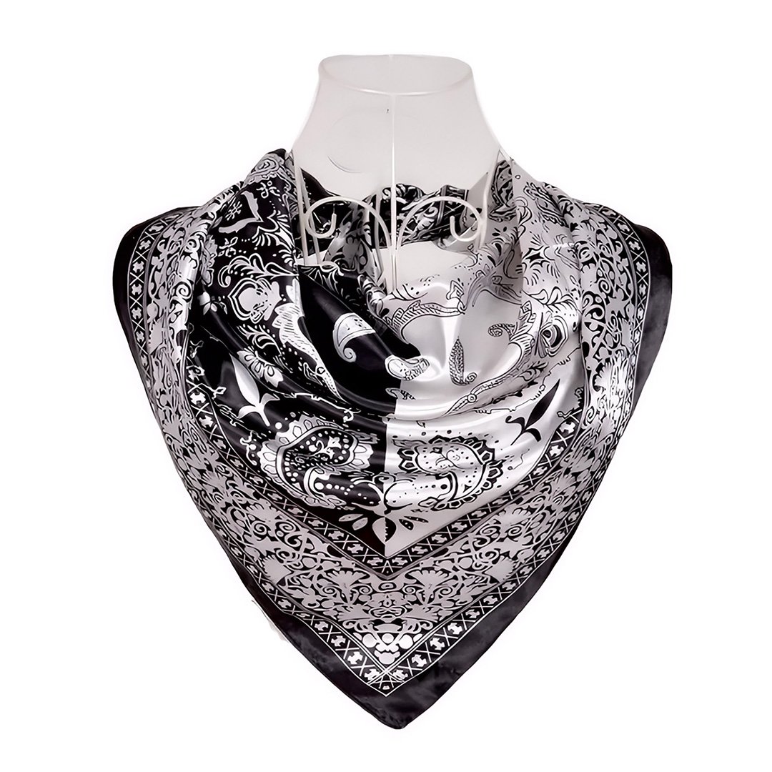 Anyyou Women&acirc;��s Black & White Printed Square Silk Scarf for Spring, Summer & Fall