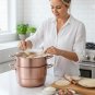 Anygleam Rose Gold 3-Layer Stainless Steel Food Steamer, Universal for Gas & Induction
