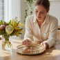 ANYHOUZ 31.5cm Gold Round Glass Mirror Tray with Handle, Vanity & Jewelry Organizer