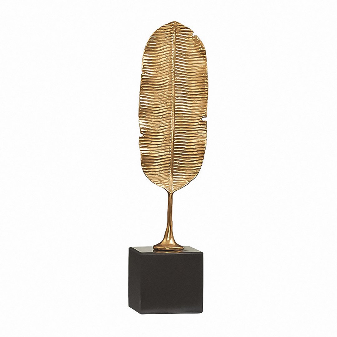 ANYHOUZ 37.5cm Gold Feather Sculpture, Tabletop Modern Home Decor Metal Ornament