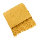 Anycozy Yellow Throw Blanket Knit Plaid Sofa Cover with Tassels 130x230cm