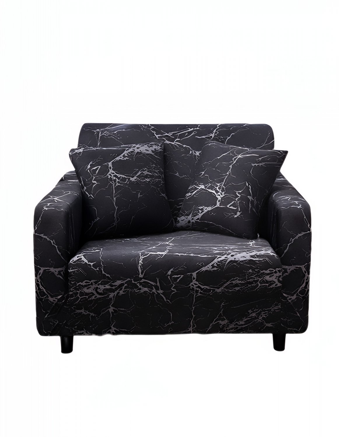 Anyseat 1 Seater Sofa Cover Marble Black, Elastic Stretch Slipcover for Living Room
