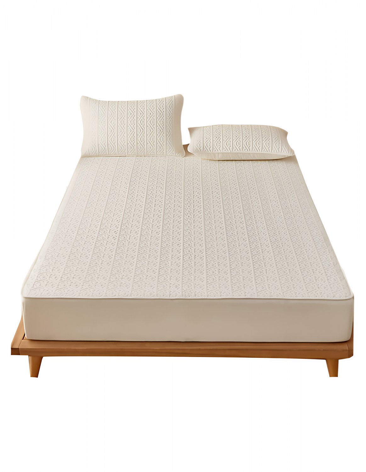 Anycozy Beige Double Mattress Cover, Cotton Quilted Anti-Bacterial Protector