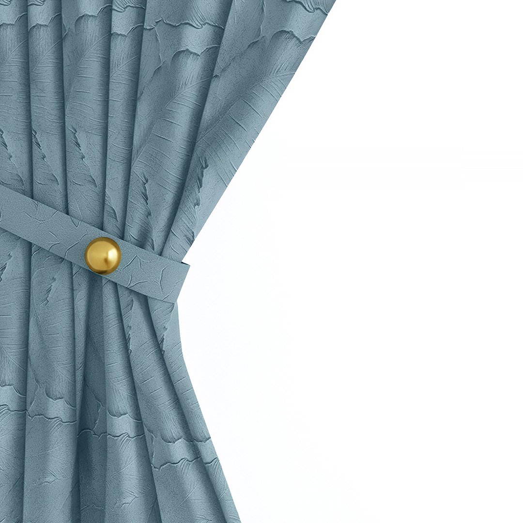 Anydrape Blue 3D Leaves Blackout Curtain, Grommet, Hooks, Pencil Pleat & Rod Pocket