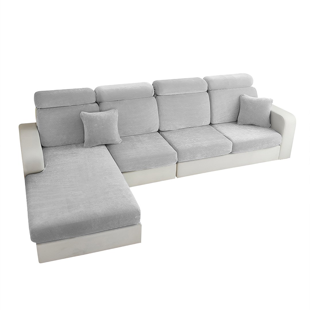 Anyseat Light Gray L-Shape Sofa Cover, Chenille, Thick & Stretchable, Medium Head Cushion