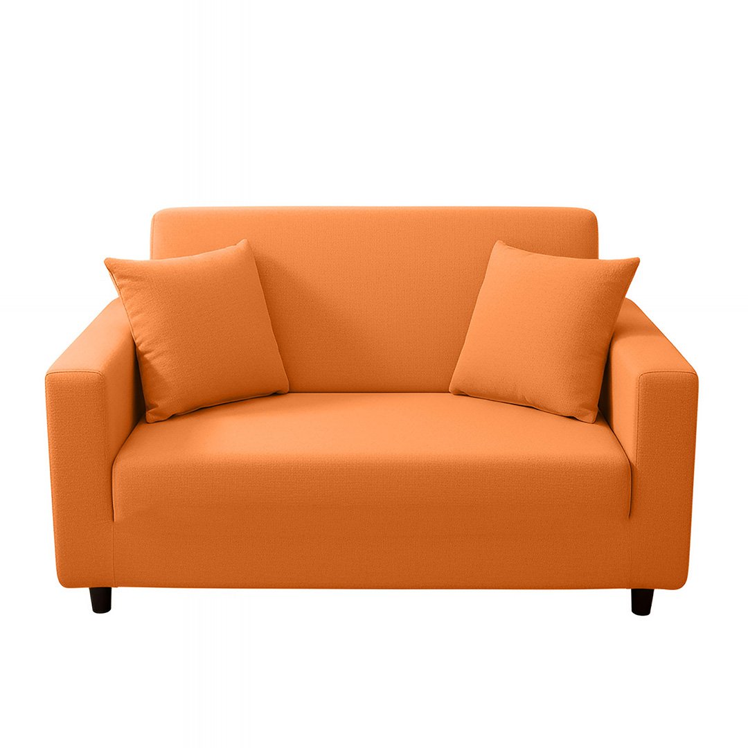 Anyseat 2-Seater Sofa Cover, Plain Orange, Elastic Stretch, Protective Slipcover