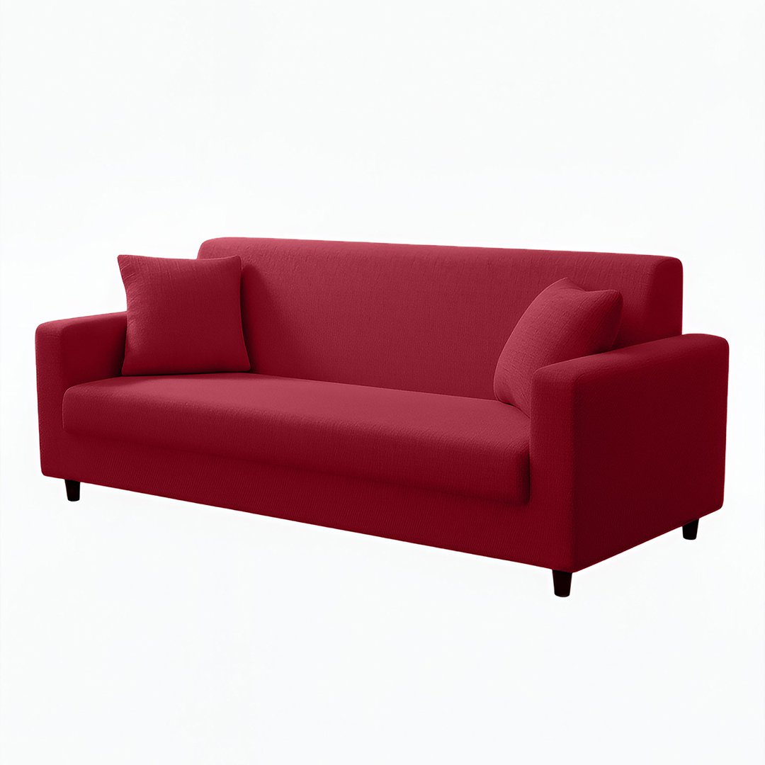 Anyseat 3-Seater Sofa Cover, Plain Rose Red, Elastic Stretch, Protective Slipcover