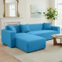 Anyseat 4-Seater Sofa Cover, Plain Blue, Elastic Stretch, Protective Slipcover