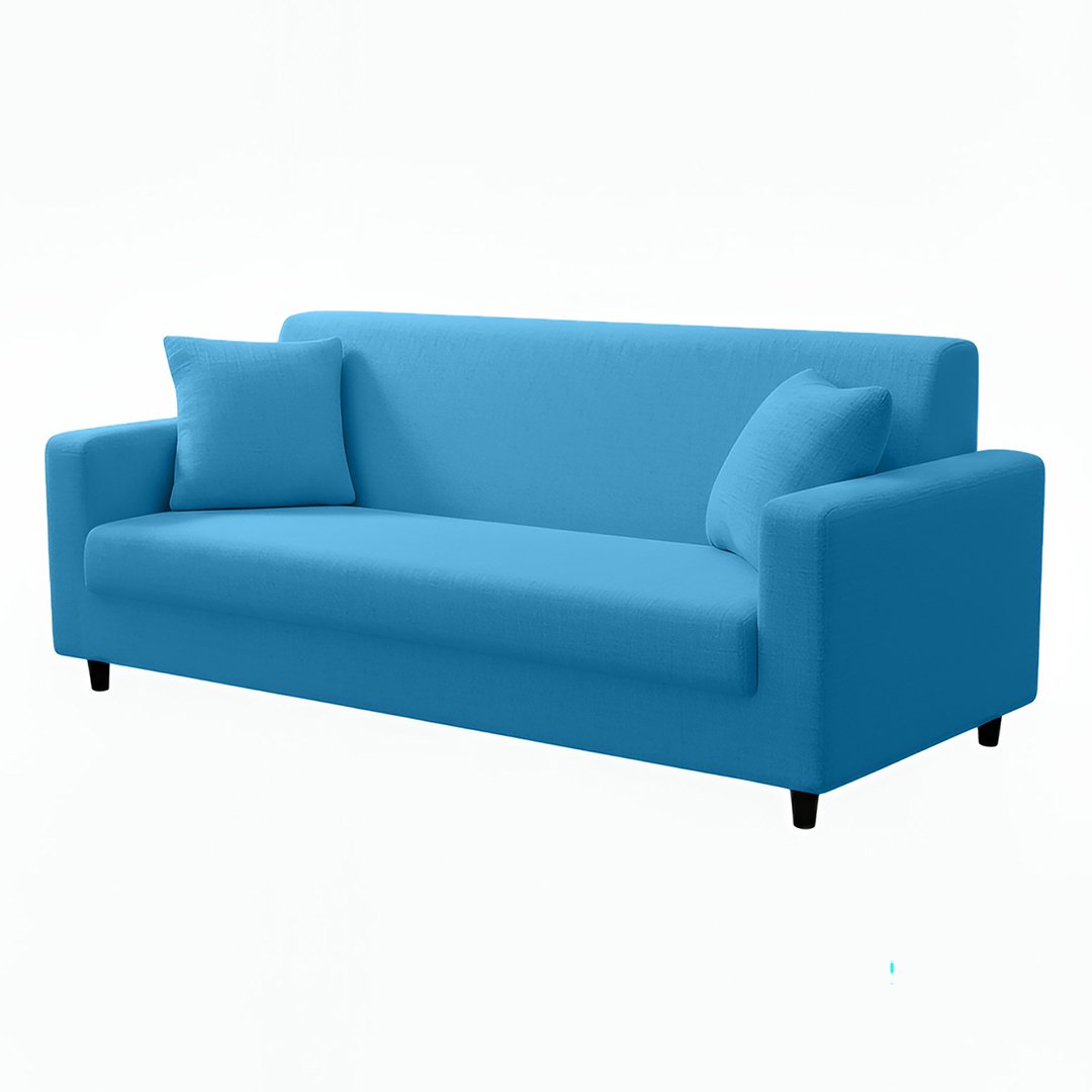 Anyseat 3-Seater Sofa Cover, Plain Blue, Elastic Stretch, Protective Slipcover