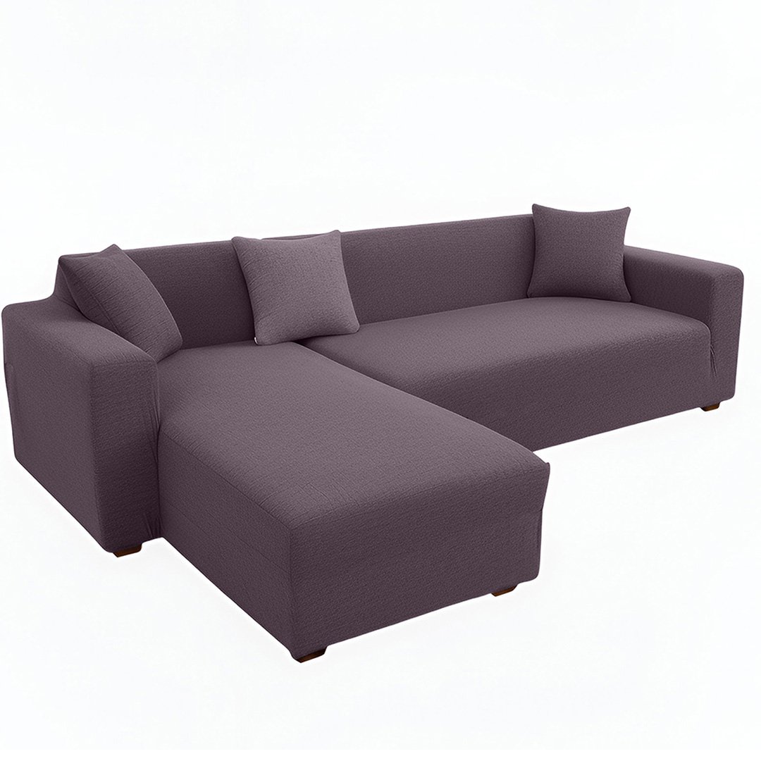 Anyhouz 4-Seater Sofa Cover, Plain Purple, Elastic Stretch, Slipcover