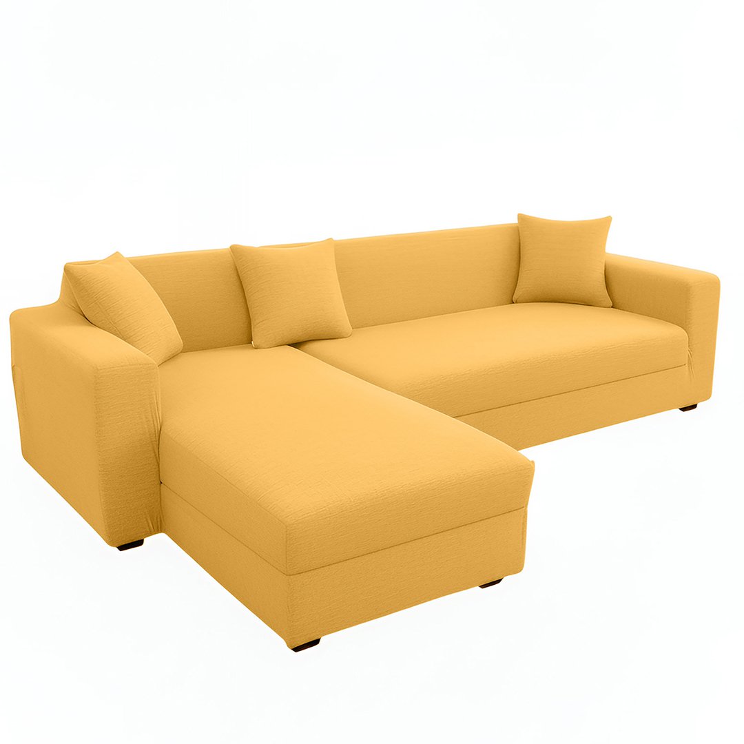 Anyhouz 4-Seater Sofa Cover, Plain Yellow, Elastic Stretch, Slipcover