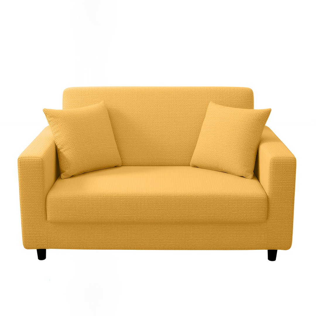 Anyhouz 2-Seater Sofa Cover, Plain Yellow, Elastic Stretch, Slipcover