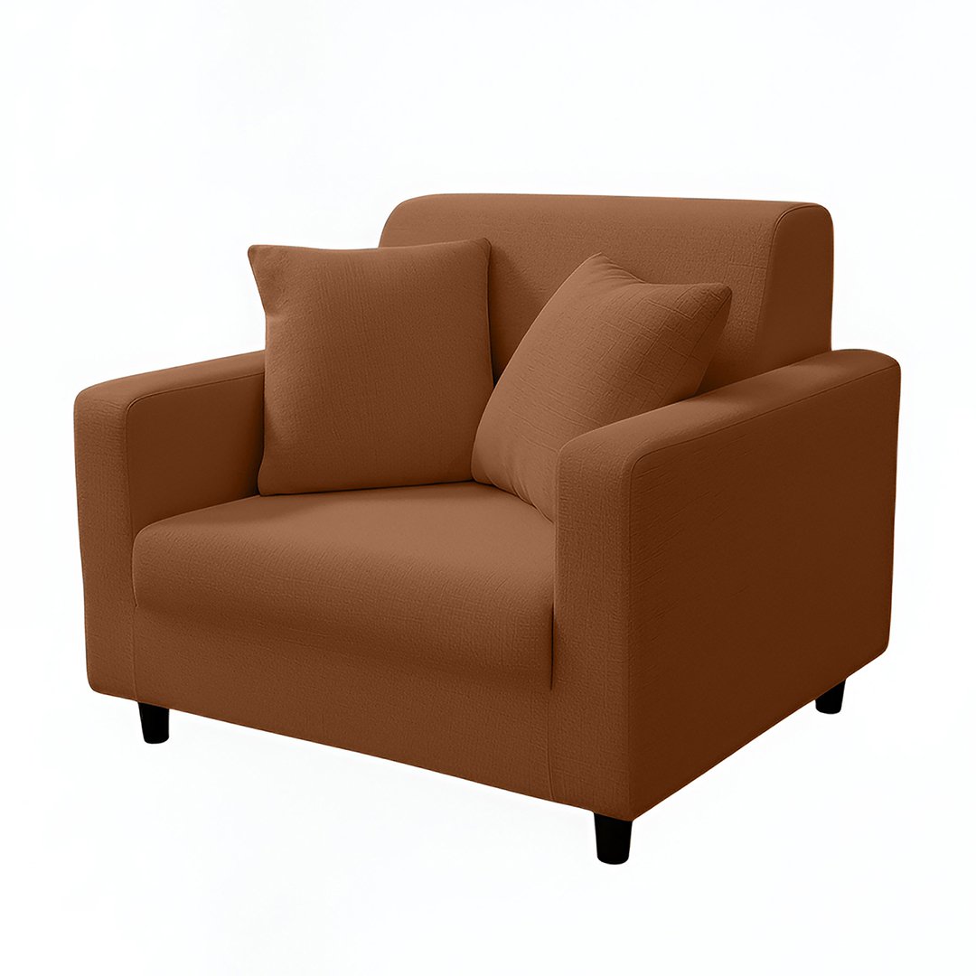 Anyhouz 1-Seater Sofa Cover, Plain Light Coffee, Elastic Stretch, Slipcover