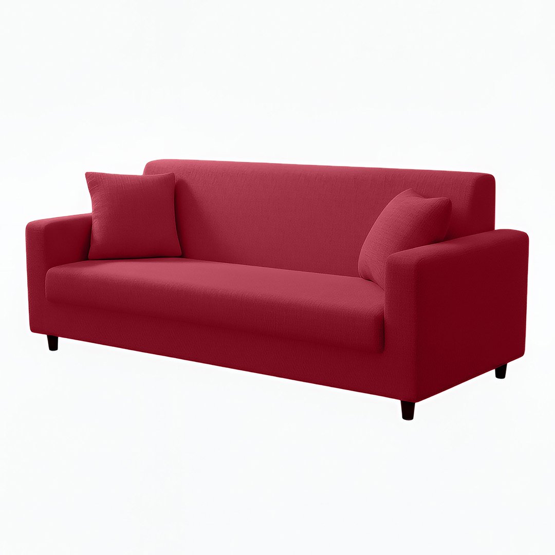 Anyhouz 3-Seater Sofa Cover, Plain Red, Elastic Stretch, Slipcover