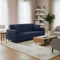 Anyhouz 3-Seater Sofa Cover, Plain Navy Blue, Elastic Stretch, Slipcover