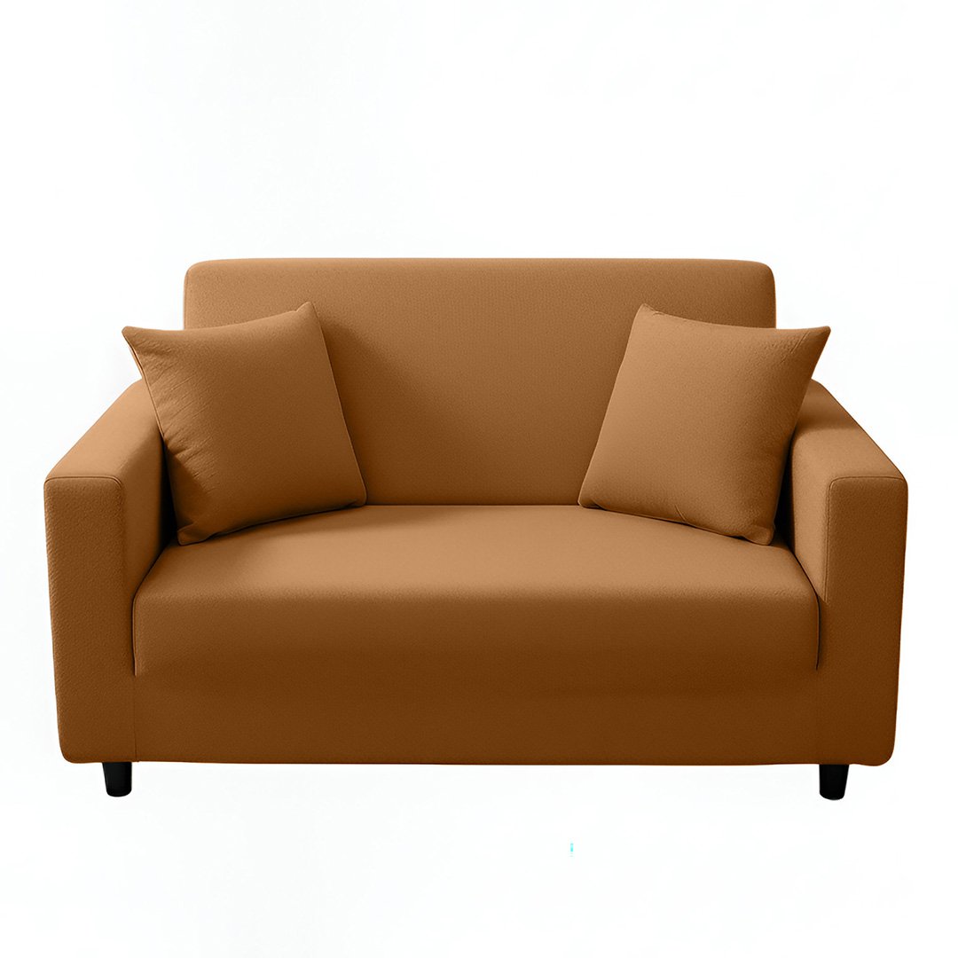 Anyhouz 2-Seater Sofa Cover, Plain Caramel, Elastic Stretch, Slipcover