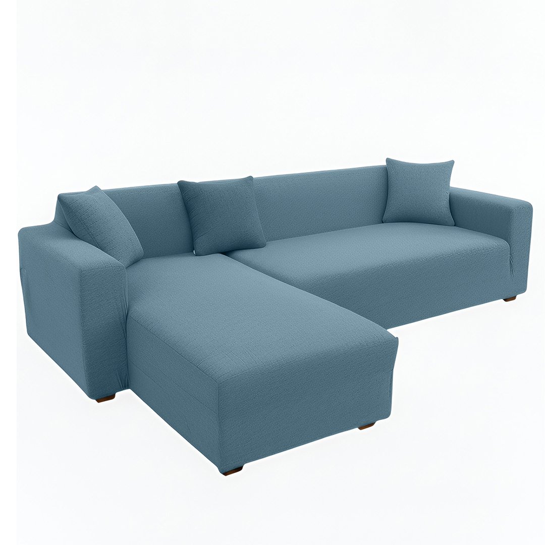 Anyseat 4-Seater Sofa Cover, Plain Grey Blue, Elastic Stretch, Slipcover