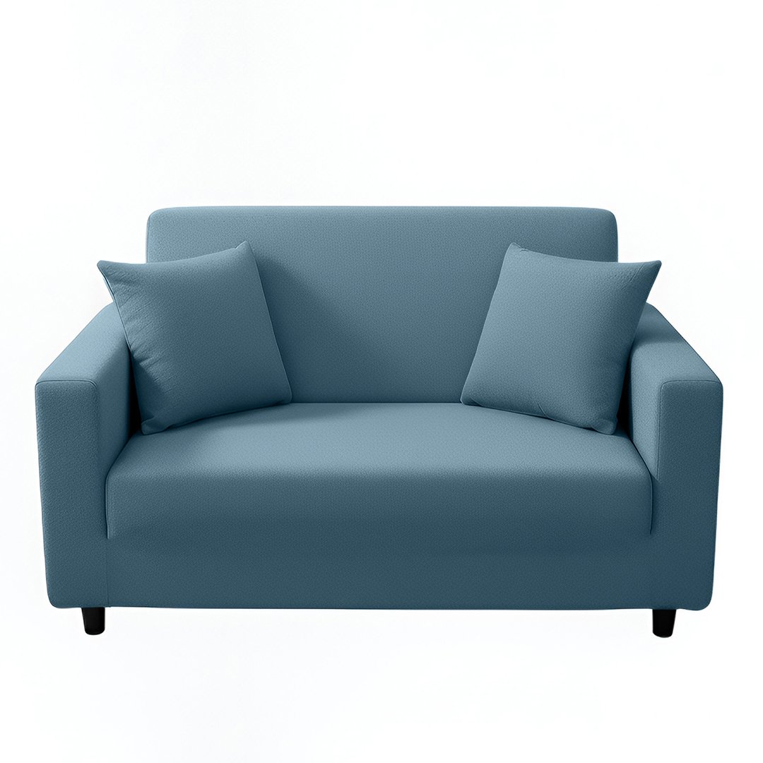 Anyseat 2-Seater Sofa Cover, Plain Grey Blue, Elastic Stretch, Slipcover