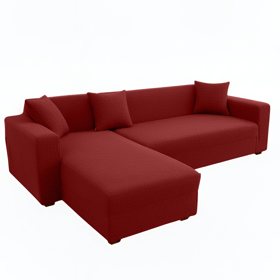 Anyseat 4-Seater Sofa Cover, Plain Wine Red, Elastic Stretch, Slipcover