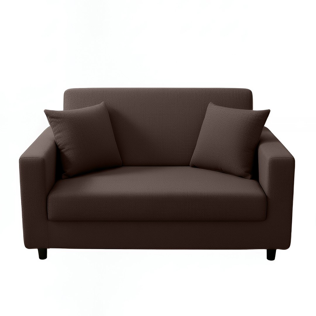 Anyhouz 2-Seater Sofa Cover, Plain Coffee, Elastic Stretch, Slipcover