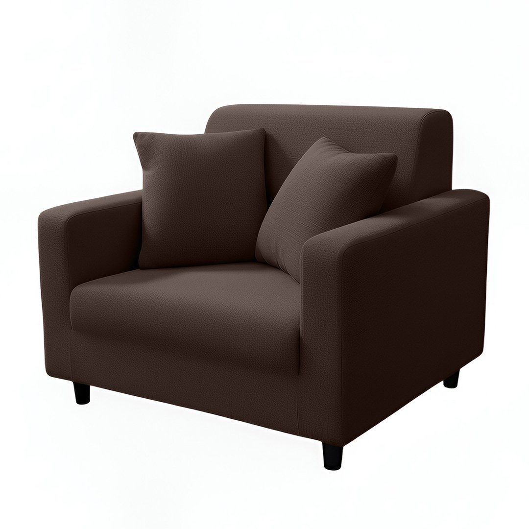 Anyhouz 1-Seater Sofa Cover, Plain Coffee, Elastic Stretch, Slipcover