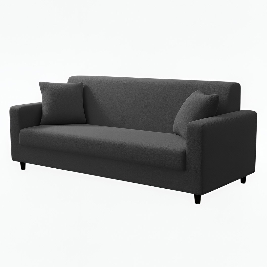 Anyhouz 3-Seater Sofa Cover, Plain Dark Grey, Elastic Stretch, Slipcover