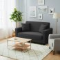 Anyhouz 2-Seater Sofa Cover, Plain Dark Grey, Elastic Stretch, Slipcover
