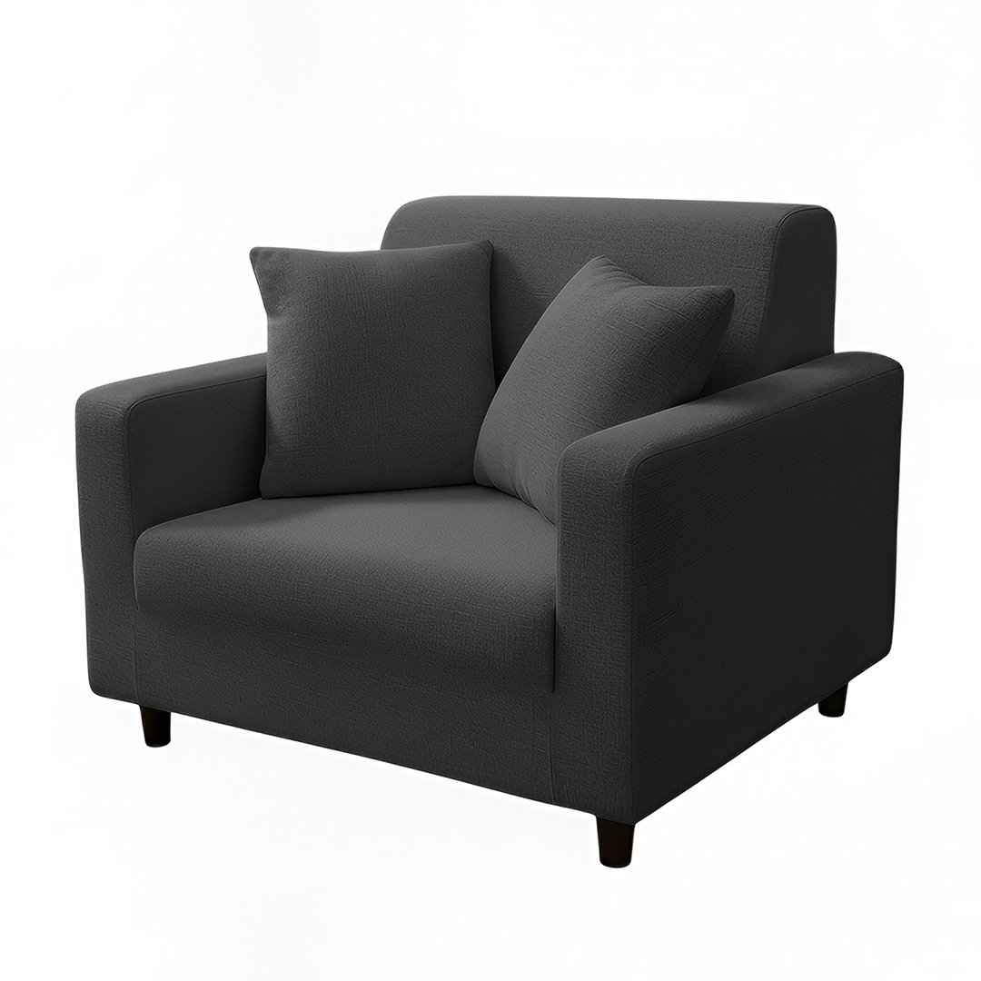 Anyhouz 1-Seater Sofa Cover, Plain Dark Grey, Elastic Stretch, Slipcover