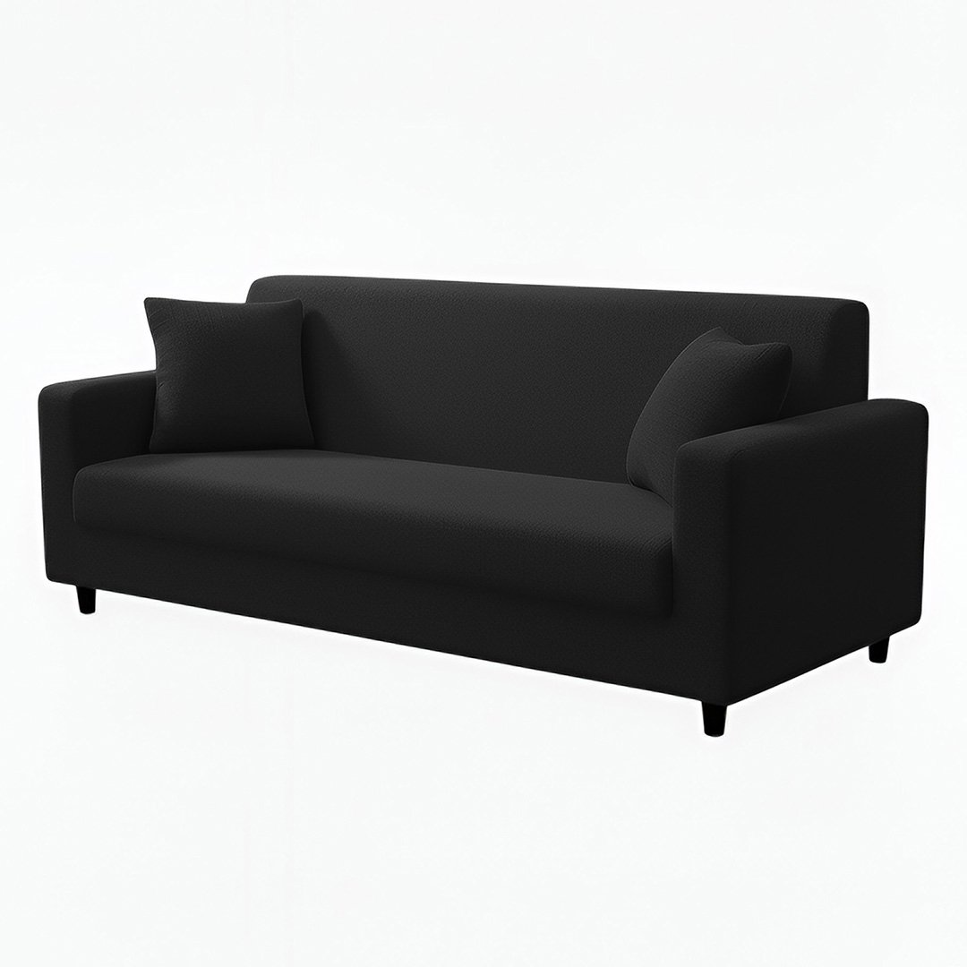 Anyseat 3-Seater Sofa Cover, Plain Black, Elastic Stretch, Slipcover