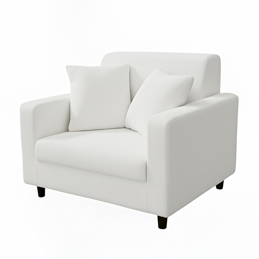 Anyseat 1-Seater Sofa Cover, Plain White, Elastic Stretch, Slipcover