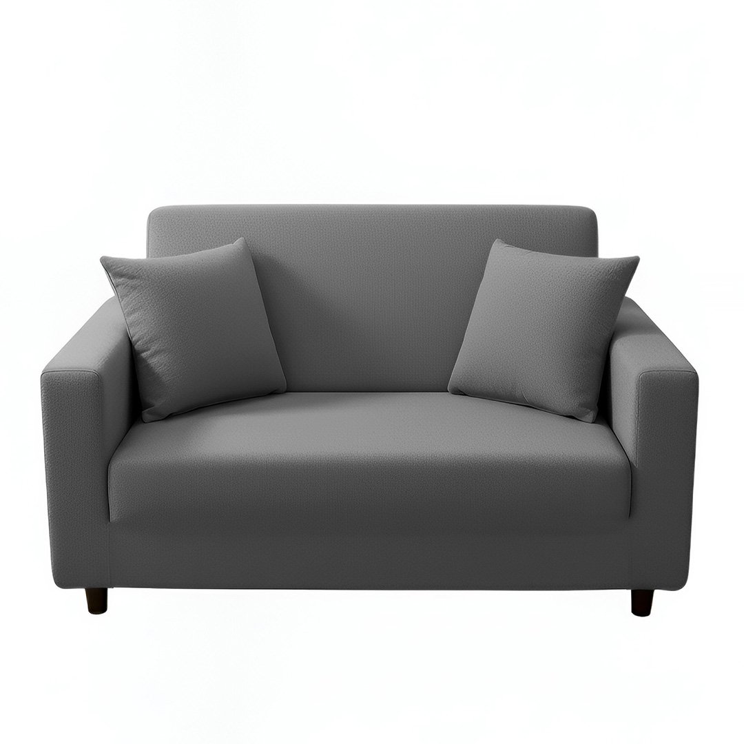 Anyhouz 2-Seater Sofa Cover, Plain Grey, Elastic Stretch, Slipcover