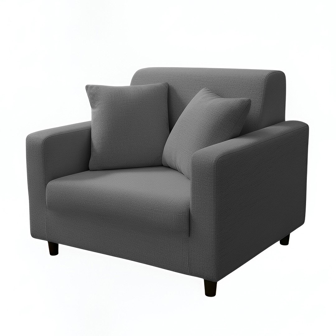 Anyhouz 1-Seater Sofa Cover, Plain Grey, Elastic Stretch, Slipcover