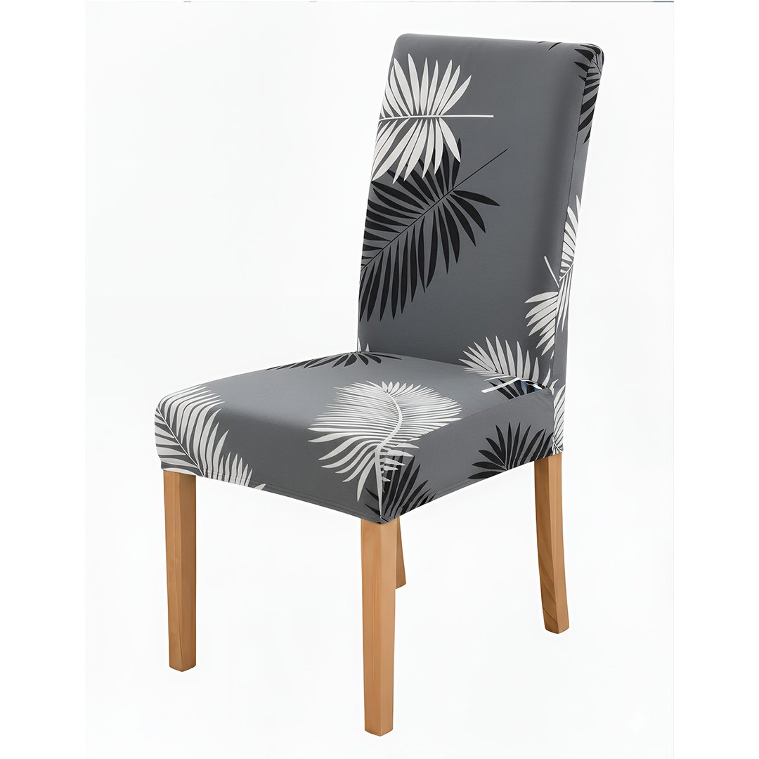 Anyseat Chair Cover Gray Leaf Print Elastic Slipcover Dining Decor