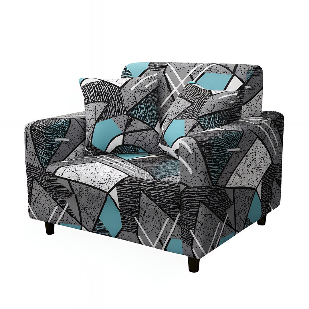 Anyseat 1-Seater Sofa Cover, Dark Grey Geometric, Elastic Stretch, Slipcover