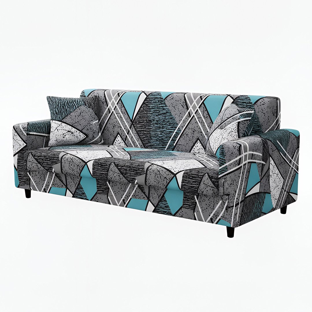 Anyseat 3-Seater Sofa Cover, Dark Grey Geometric, Elastic Stretch, Slipcover