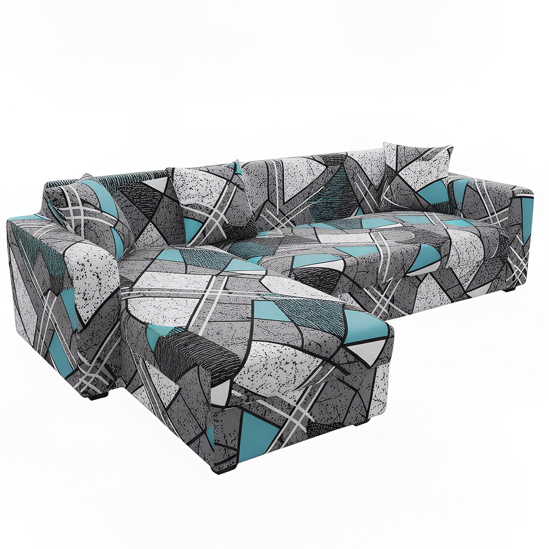 Anyseat 4-Seater Sofa Cover, Dark Grey Geometric, Elastic Stretch, Slipcover