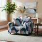 Anyseat 1-Seater Sofa Cover, Blue White Geometric, Elastic Stretch, Slipcover